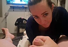 Skinny Babe Swallows Cum After Sloppy Blowjob