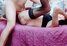 Real couple's homemade sex video with wife in stockings