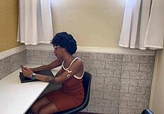 Skinny Ebony Secretary Receives Tight Blowjob and Creampie from Monster Cock as Payment