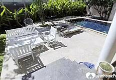 Baby has a rest on the bank of the pool and gets fucked