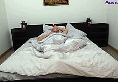 Brunette slut karina bends over in doggystyle on bed