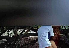 Beautiful teen lost in the field bends over for doggystyle with muscular stranger, featuring big pussy and deepthroat