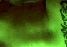 Tattooed blonde bends over in bold pose