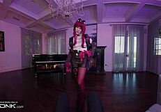 Skinny babe Kafka rides Caelus's huge cock in cosplay