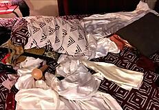 Amoul Solo: White Slut in Satin Thong Fucks Toys Wildly!