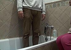 Taboo family stepmother watching how her stepson washing his dirty cock?