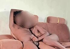 I couldn’t resist playing with my sexy neighbor’s wife’s pussy on the sofa.