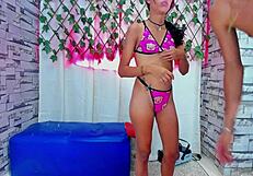 two girls swallow big cock in spitting group bang