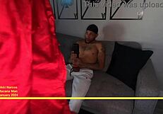 ebony milf surprises man using toy on shaved pussy