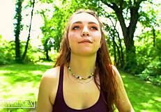 Hot yoga session in the woods turns into quickie with Uptown Bunny and big black cock