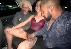 Blonde's Tight Pussy In Car With Two Guys
