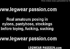 Brunette Babe Toys Pussy Through Ripped Stockings