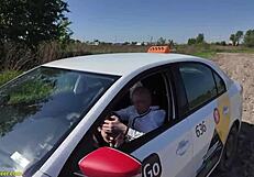 Insane teen’s first public anal with rough taxi driver outdoors