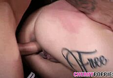 tattooed teen rides cock, craving cum intensely.