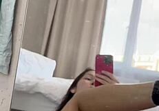 Ellie Leen Fingers Wet Shaved Pussy in Front of Mirror