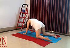 regina noir, why are you doing nude yoga in white panties at the gym?