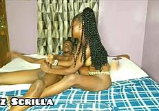 Ebony teen sucking natural tits and pounding pussy