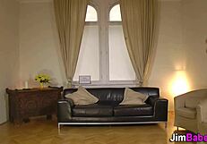 British Teen 18+ Gets Face Cummed After Blowing Old Cock in Stockings. Hardcore Handjob Leaves Her Messy.