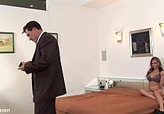 Blonde Honey Blowing Him In Lingerie