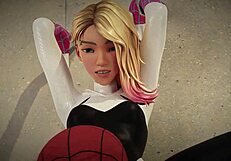 Spiderman and Gwen are fucking on the roof in this intense scene