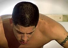 Bound Brunette Gets Doggystyle Fucking with Ass and Ball Licking