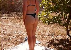 wifey practices nude yoga outdoors in lingerie