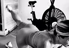 creeper sneaks in for an ass massage while she's working out hard