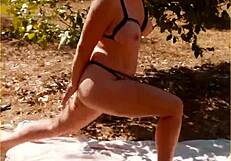 wifey practices nude yoga outdoors in lingerie