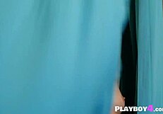 Watch the petite brunette teen with small tits dance and striptease seductively.