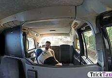 Horny couple fucks wildly in a public cab.