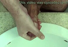 Early morning bathroom masturbation cumshot