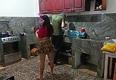 my perverted neighbor flashes her big ass in uniform while I'm there