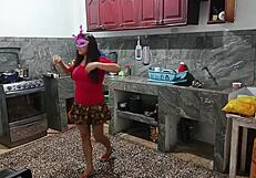 my perverted neighbor flashes her big ass in uniform while I'm there