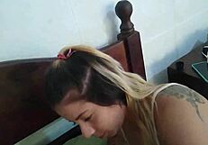 Behind the scenes with a cute teen after the shower.