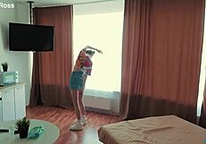 intense step sister workout with blowjob, handjob, cumshot on petite ass