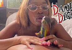 Two Ebony Baddies Suck Dicks In Contest On Boyfriends