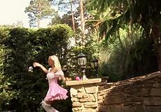 blonde lady with piercings fucked doggy outdoors in group