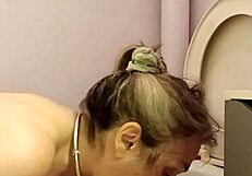 French Housewife's Ass Toyed, Spanked, and Slapped in Toilet.