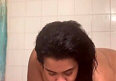 In the Shower, a Whore with Fresh Face and Bare Ass Uses Dildo to Fuck Wet Pussy to Orgasm