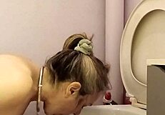 French Housewife's Ass Toyed, Spanked, and Slapped in Toilet.