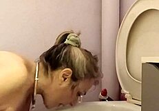 French Housewife's Ass Toyed, Spanked, and Slapped in Toilet.