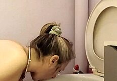 French Housewife's Ass Toyed, Spanked, and Slapped in Toilet.