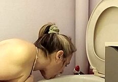French Housewife's Ass Toyed, Spanked, and Slapped in Toilet.