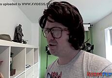 British slut tricked into sucking nerd's cock for facial.