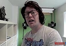 British slut tricked into sucking nerd's cock for facial.