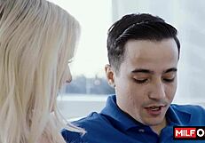 Blonde Slimthick Vic seduces stepson with big natural tits for hardcore action