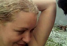 Blonde with big tits gives blowjob to monster black cock in interracial video call