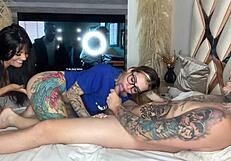 Two horny latinas suck my big cock in missionary and cowgirl positions