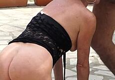 mature amateurs enjoy sex in garden nature