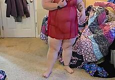 Brunette BBW In Lingerie Performs Striptease With Huge Ass Dancing